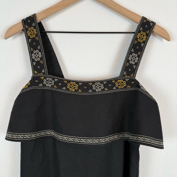 Madewell Linen Blend Embroidered Tier Black Boho Mini Dress Small - Picture 4 of 11
